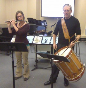 Megan Arns on fife and me on long drum at the Nov. 4, 2010 Eastman Percussion Studio Class