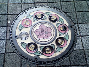 Artistic sidewalk manhole cover spotted during a morning walk