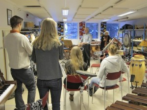 Drumming at Slagverket - (left to right) Henrik, Lisa, Micro, Bill, Ruth, Astrid