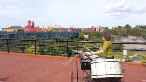 Eastman School DMA candidate, Andrea Venet, on a platform overlooking the Genesee River Gorge