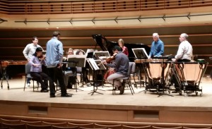 Philadelphia Orchestra musicians rehearse Bob's "Preludes" at the Kimmel Ctr. on Nov. 15 (l to r):Chris Deviney, Hirono Oka, Phil O'Banion (conducting), Lisa-Beth Lambert (Vln.), Yumi Kendall (hidden), Che-Hung Chen (Vla.), Angela Zator Nelson, Tony Orlando, Don Liuzzi