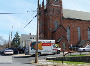 Unloading into Trinity Lutheran Church in Kingston, NY on Sunday, April 19, 2015