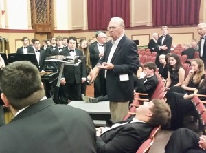 Lew Green speaking to members of the "Celebrate Marimba" orchestra