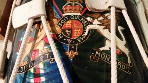 Closeup of the Rope Drum Insignia - the Royal Arms of King George II.