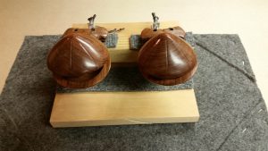 The castanets on this machine were purchased at a music store in Madrid, Spain. They are mid-sized (there were also larger sizes displayed in the store), and the pitch is considerably lower than is commonly heard in the orchestra repertoire.