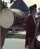 A bass drum of the Colonial Williamsburg Fifes and Drums