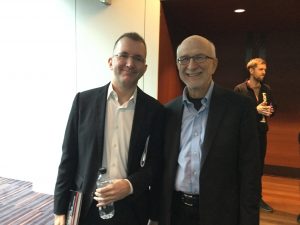 Alex Ross and Russell Hartenberger at Milton Court, Barbican Centre, Nov. 5, 2016. Photo: Bonnie Sheckter.