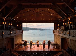 Nexus and Maria Finkelmeier, performing Music for Pieces of Wood at the Shalin Liu Performance Center, Rockport, MA, June 4, 2016. Photo: Diane Kvistad. 