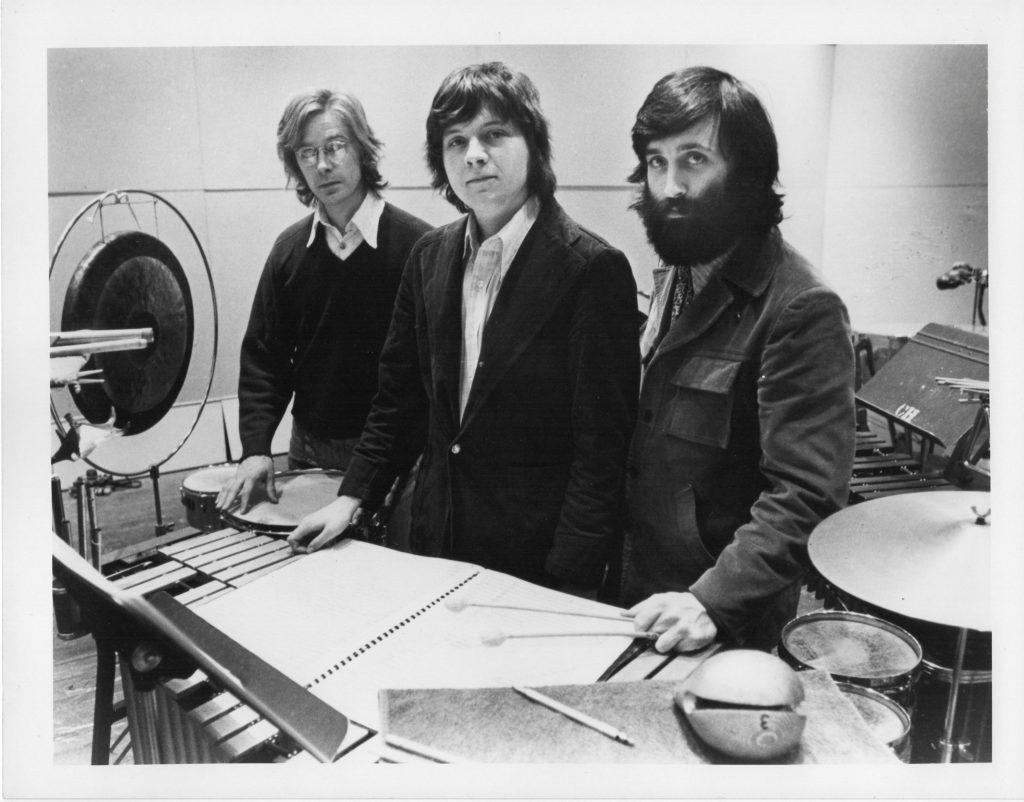 Blackearth Percussion Group, L-R Allen Otte, Stacey Bowers and me --1977